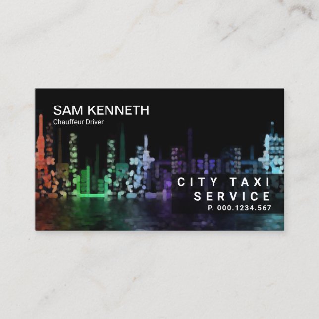 City Lights Bokeh Night Shift Taxi Driver Business Card (Front)
