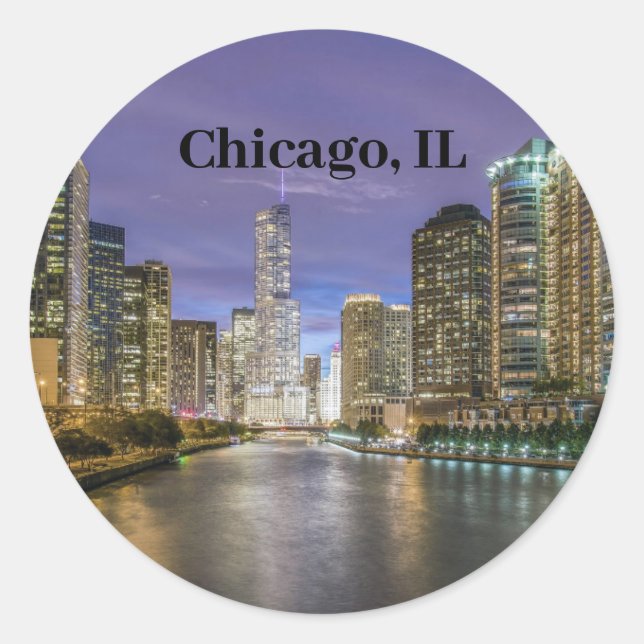City Lights, Chicago, IL Classic Round Sticker (Front)
