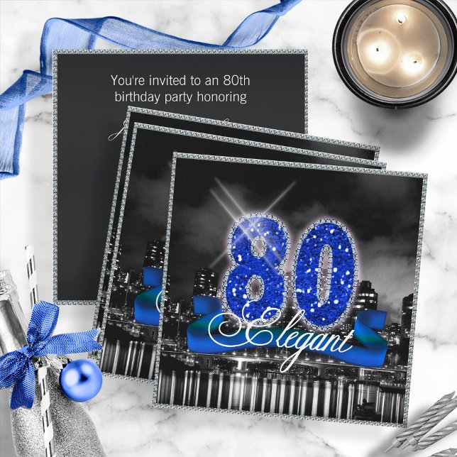 City Lights Elegant Eighty ID191 Invitation (Front/Back In Situ)