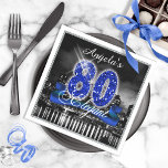 City Lights Elegant Eighty ID191 Napkin<br><div class="desc">This classy cocktail napkin design features a giant,  blue faux-glitter '80',  script text 'Elegant' on a ribbon banner over a  black and white photograph of a bright city skyline reflected on water. Search ID191 to see this design for other ages and on additional products.</div>