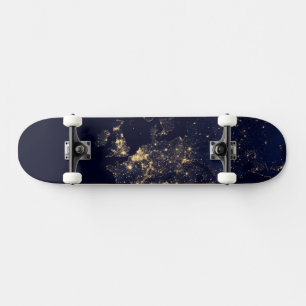 City Lights In Several European And Nordic Cities. Skateboard
