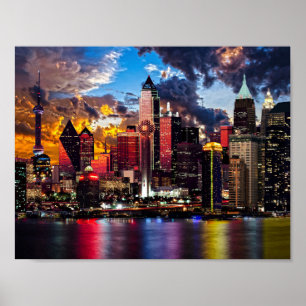 City Lights Night Sky Pastiche Poster