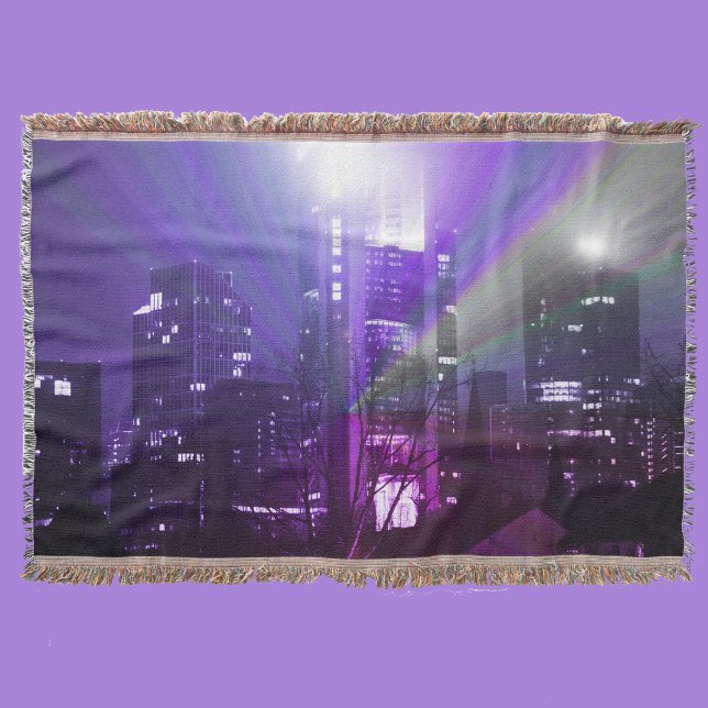 City lights of Frankfurt am Main - purple     Throw Blanket (Creator Uploaded)
