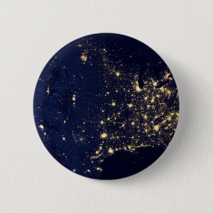 City Lights Of The United States At Night. 6 Cm Round Badge