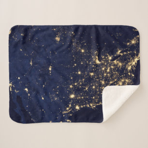 City Lights Of The United States At Night. Sherpa Blanket