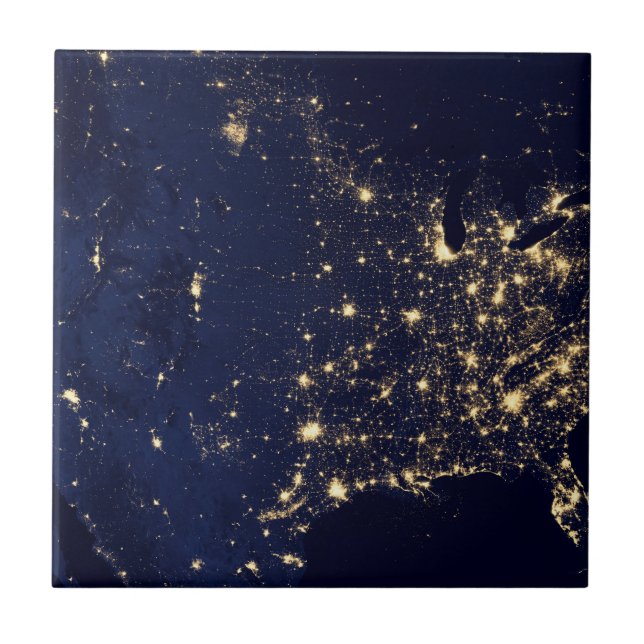 City Lights Of The United States At Night. Tile (Front)