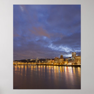 City lights reflected in the Willamette river Poster
