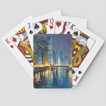 City Lights Waterfront Skyline Playing Cards
