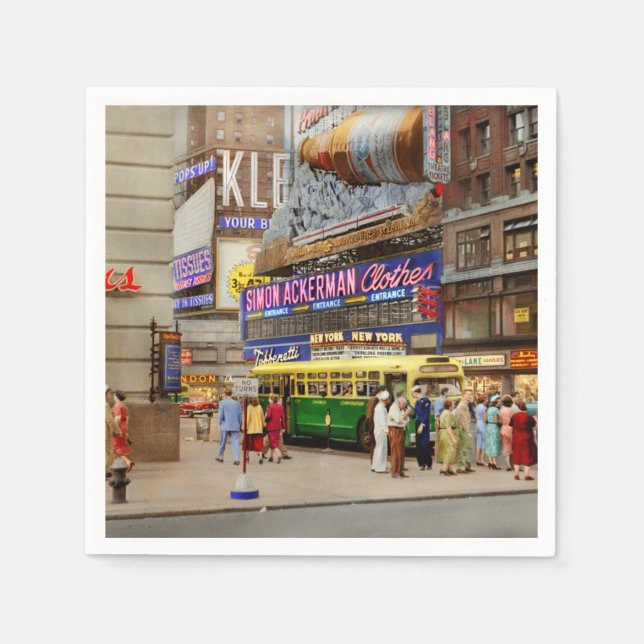 City - Manhattan, NY -  43rd and Broadway 1952 Napkin (Front)