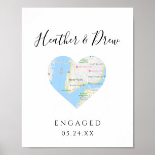 CITY MAP Heart Wedding Engagement Custom Gift Poster