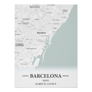 City map of Barcelona, Spain Poster