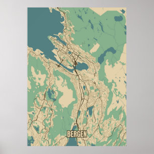 City map of Bergen, Norway Poster
