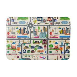 City Map Pattern Bath Mat