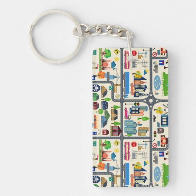 City Map Pattern Key Ring (Front)