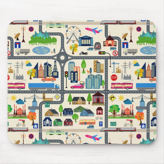 City Map Pattern Mouse Mat (Front)
