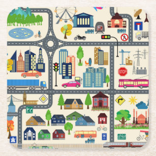 City Map Pattern Square Paper Coaster