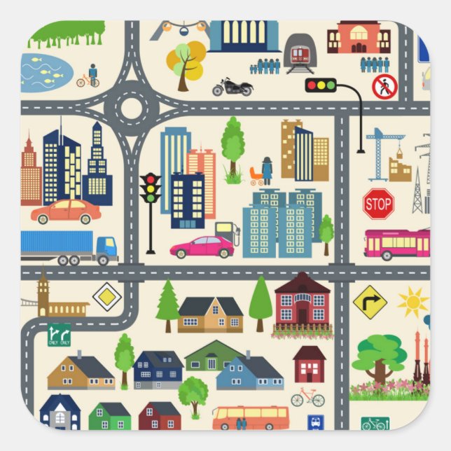 City Map Pattern Square Sticker (Front)