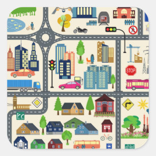 City Map Pattern Square Sticker