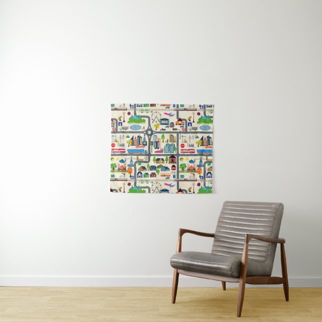 City Map Pattern Tapestry (In Situ (Horizontal))