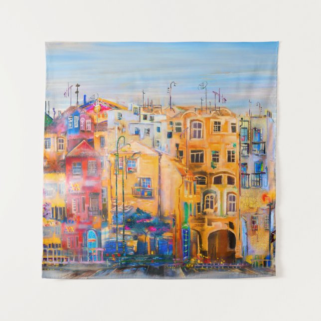 City moodpainting,oil,landscape,town,abstract,arch tapestry (Front)