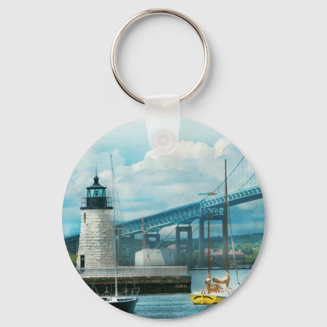 City - Newport RI - The Newport lighthouse Key Ring (Front)