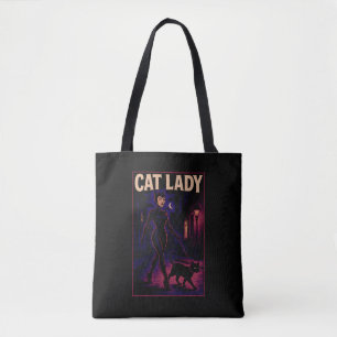 City Night Sass Cat Lady Comic Art Black Cats Mom Tote Bag