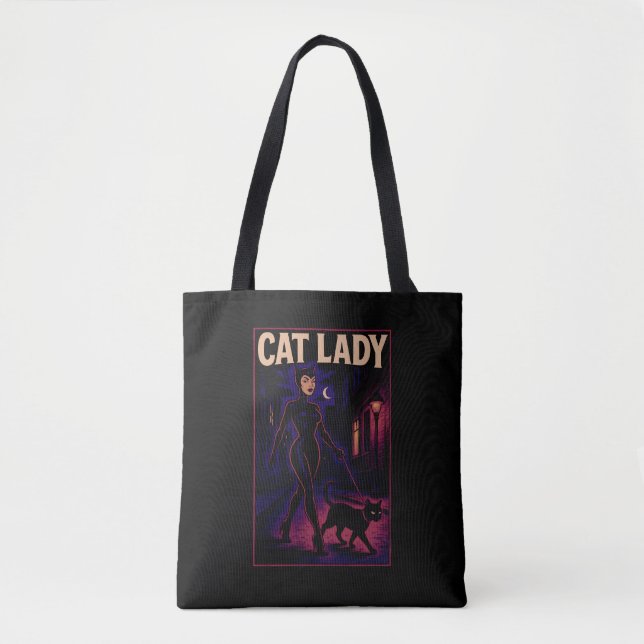 City Night Sass Cat Lady Comic Art Black Cats Mom Tote Bag (Front)