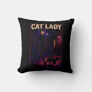 City Night Sass Cat Lady Comic Art Black Cats Mum Cushion