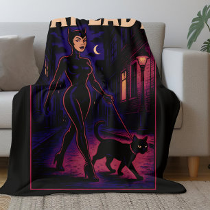 City Night Sass Cat Lady Comic Art Black Cats Mum Fleece Blanket