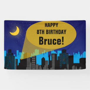 City Night Skyline Superhero Boys Birthday Party Banner