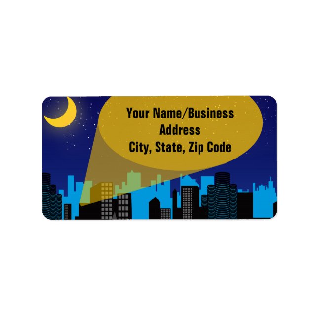City Night Skyline Superhero Boys Birthday Party Label (Front)