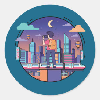 City Night Traveler Classic Round Sticker