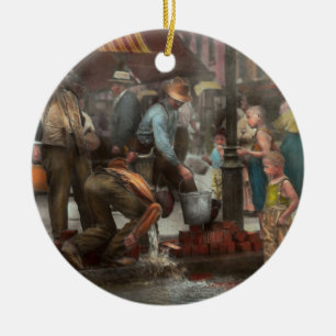 City - NY - Drinking water from a street pump 1910 Ceramic Tree Decoration