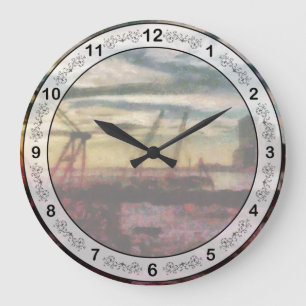 City - NY - Overlooking the Hudson Large Clock