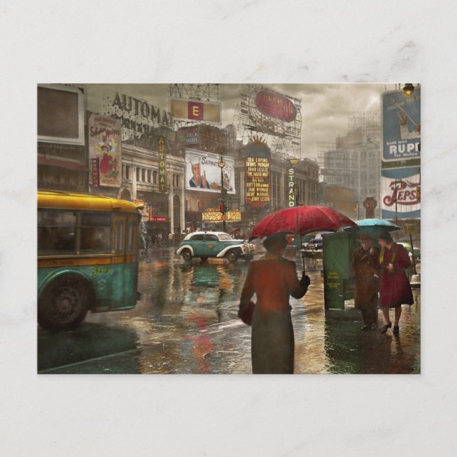City - NY - Times Square on a rainy day 1943 Postcard (Front)