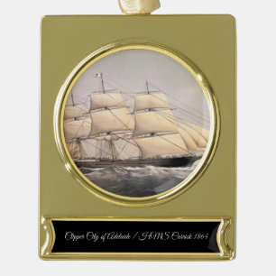 City of Adelaide Clipper ship 1800s Gold Plated Banner Ornament
