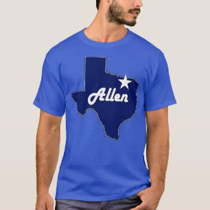 City of Allen Texas Lone State Map Navy Blue T-Shirt