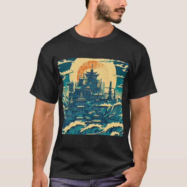 City of Atlantis 2 - Woodblock Style T-Shirt (Front)