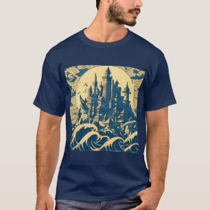 City of Atlantis 3 - Woodblock Style T-Shirt