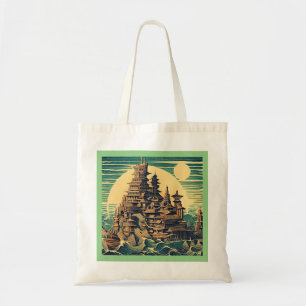 City of Atlantis 4 - Woodblock Style Tote Bag