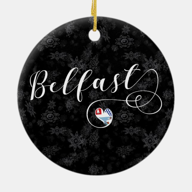 City of Belfast Flag In Heart Ceramic Tree Decoration (Back)