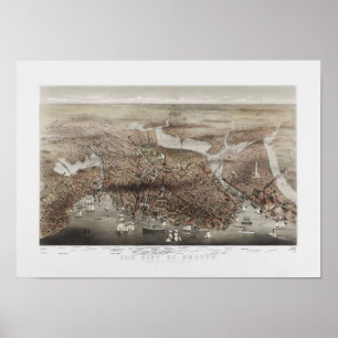 City of Boston - Bird's Eye View - 1873 Poster