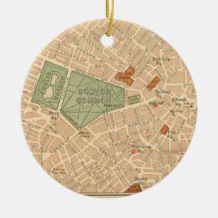 City of Boston Vintage Map Ceramic Tree Decoration
