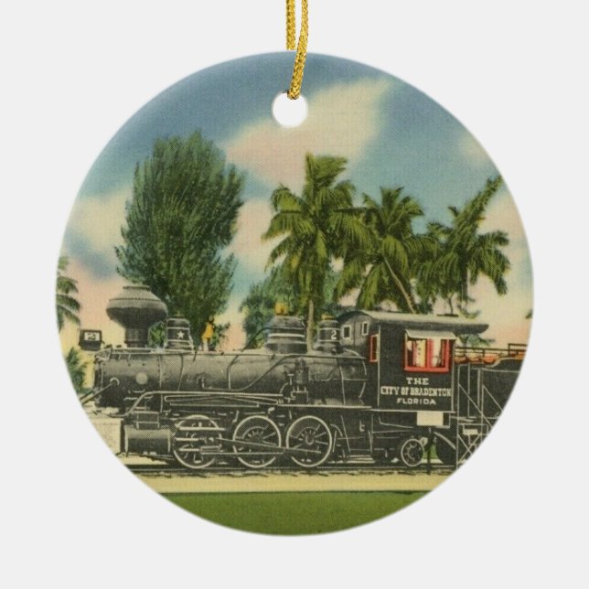 City of Bradenton Steam Locomotive Ceramic Tree Decoration (Front)