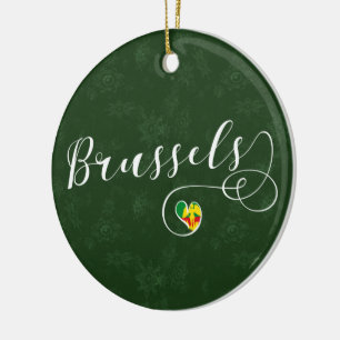 City of Brussels Flag In Heart Ceramic Tree Decoration