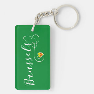 City of Brussels Flag In Heart Key Ring