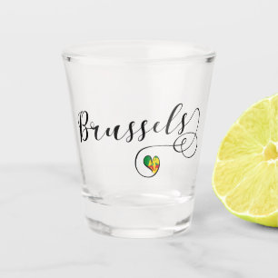 City of Brussels Flag In Heart Shot Glass