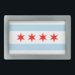 City of Chicago Flag Souvenir Rectangular Belt Buckle<br><div class="desc">Rectangular design based on Chicago's flag with white, light blue stripes and red stars. If you'd like to add a personalised text message, you can match the colours with codes FF0000 for red, B3DDF2 for the light blue, or even white. Create a gift for one of the groomsman at your...</div>