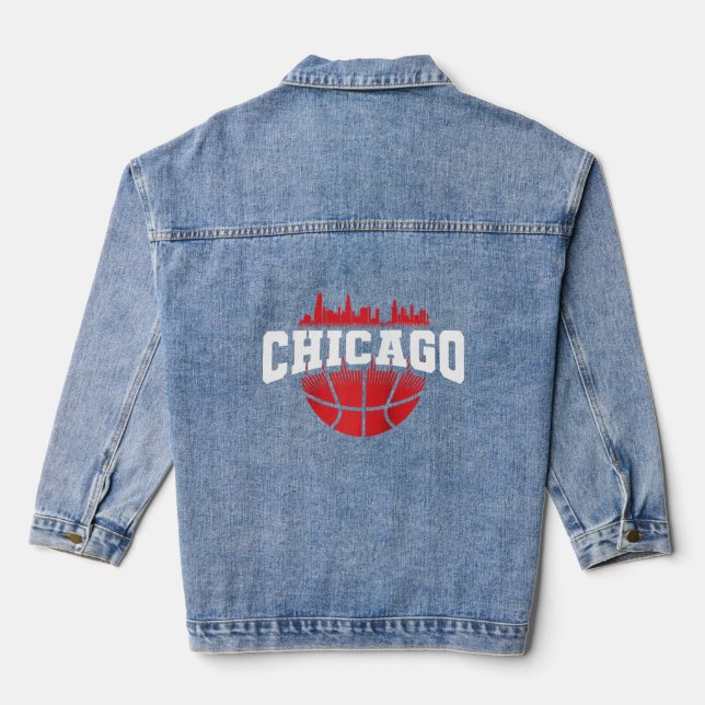 City Of Chicago Home Basketball  Skyline Souvenir  Denim Jacket (Back)