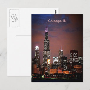 City of Chicago Illinois Night Skyline Postcard